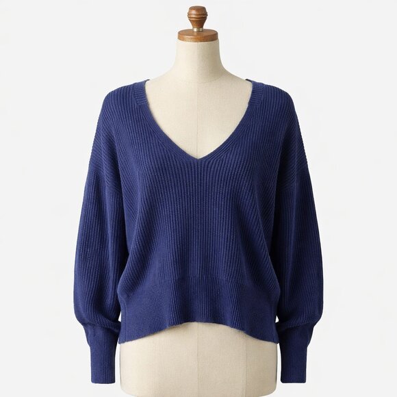 Free People Sweaters - Free People, Dark Blue, V-Neck, Ribbed Sweater- L